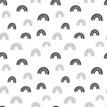 Rainbow seamless pattern, black and white hand-drawn arc doodle digital paper Stock Illustration