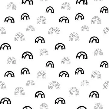 Rainbow seamless pattern, black and white hand-drawn arc doodle digital paper Stock Illustration