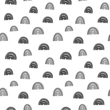 Rainbow seamless pattern, black and white hand-drawn arc doodle digital paper Stock Illustration