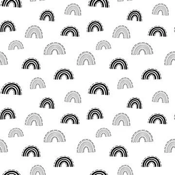 Rainbow seamless pattern, black and white hand-drawn arc doodle digital paper Stock Illustration