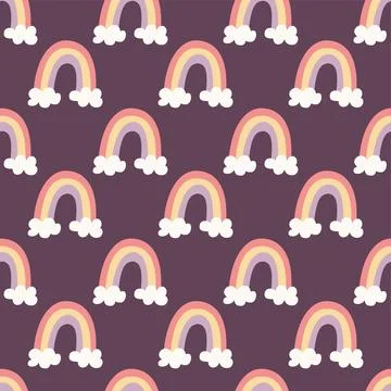 Rainbow seamless pattern. Cute pastel rainbow with cloud hand drawn vector イラスト素材
