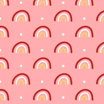Rainbow seamless pattern doodle background for kids childish pink Scandinavia Stock Illustration