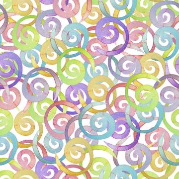 Rainbow seamless pattern. Hand drawn spirals on white Background. Watercolor Stock Illustration