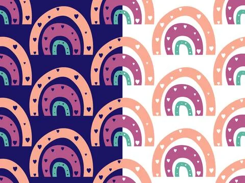 Rainbow seamless pattern, hand drawn bono minimalist sky arch background, pastel Stock Illustration