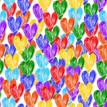 Rainbow seamless pattern of hearts isolated white Stock Illustration
