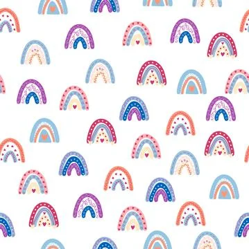 Rainbow seamless pattern in pastel colors. Scandinavian baby hand drawn illus Stock Illustration