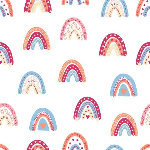 Rainbow seamless pattern in pastel colors. Scandinavian baby hand drawn illus イラスト素材
