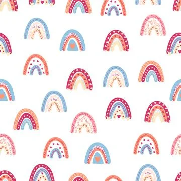 Rainbow seamless pattern in pastel colors. Scandinavian baby hand drawn illus イラスト素材