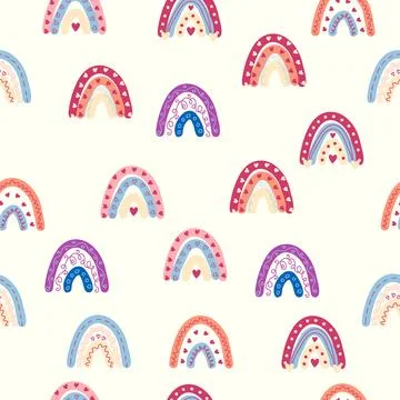 Rainbow seamless pattern in pastel colors. Scandinavian baby hand drawn Stockillustratie