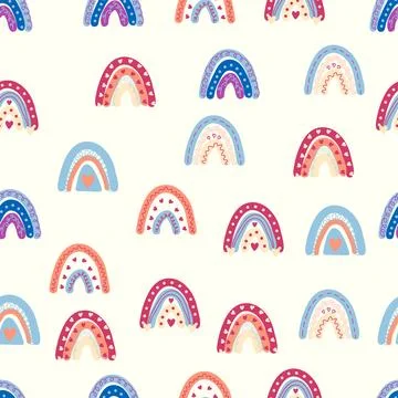 Rainbow seamless pattern in pastel colors. Scandinavian baby hand drawn illus Illustrazione stock
