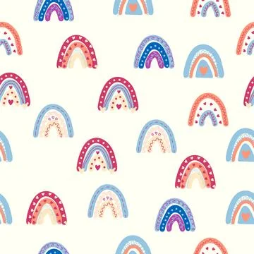 Rainbow seamless pattern in pastel colors. Scandinavian baby hand drawn ill.. イラスト素材