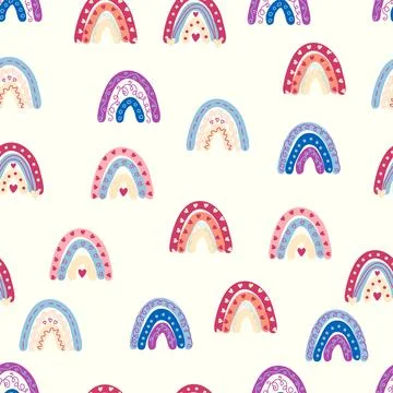 Rainbow seamless pattern in pastel colors. Scandinavian baby hand drawn ill.. Illustrazione stock