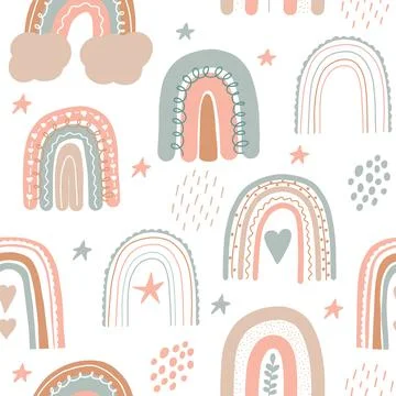 Rainbow seamless pattern. Scandinavian print for nursery room. Kids pastel Illustrazione stock
