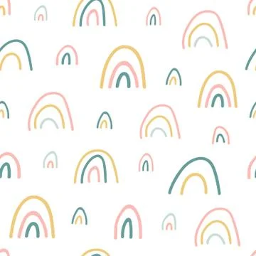 Rainbow seamless pattern. Unique hand drawn rainbow texture. Cute kids nurser Stock Illustration