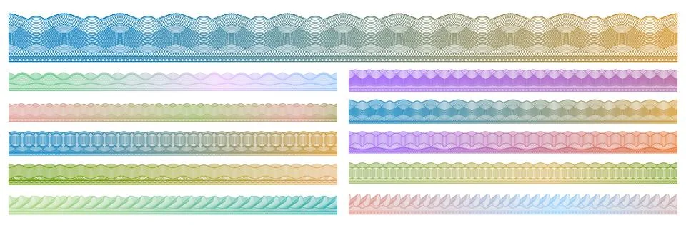 Rainbow security guilloche border frames, dividers 库存插图