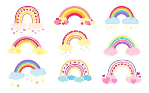 Rainbow set flat cartoon bright kids style vector Stock Illustration