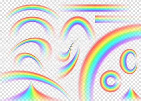 Rainbow set isolated on transparent background. Realistic rain arch Stock Illustration