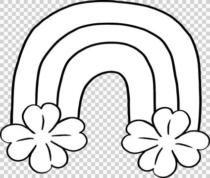 Rainbow with Shamrocks St Patrick Day Outline Cartoon Hand Drawn Illustrazione stock