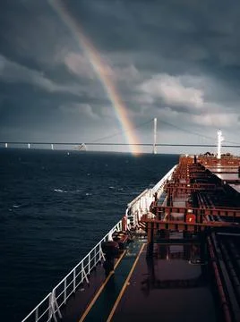 Rainbow from ship 写真素材