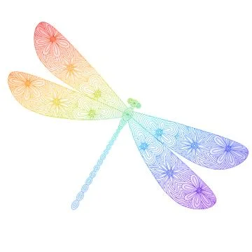 Rainbow silhouette of a dragonfly on a white background.Vector illustration. Stock Illustration
