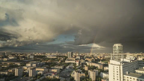 Rainbow in the sky over Moscow, dramatic sky Stock Footage 164894421