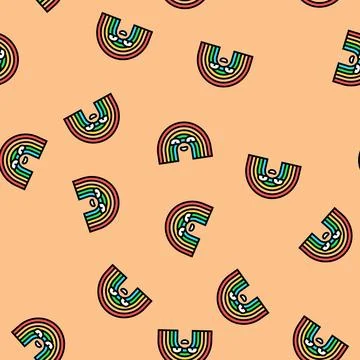 Rainbow smile character vector seamless pattern Illustrazione stock