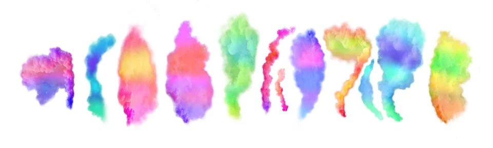 Rainbow smoke design set.  Explosion of colored smoke cloud set. Rainbow smok イラスト素材