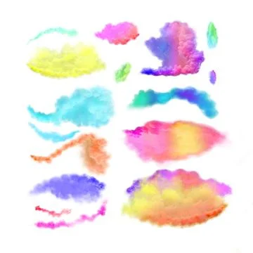 Rainbow smoke design set.  Explosion of colored smoke cloud set. Rainbow smok Stock Photos