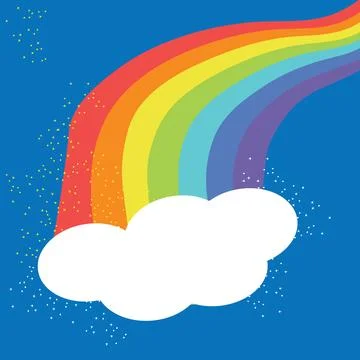 Rainbow with sparkles on blue background Stock Illustration