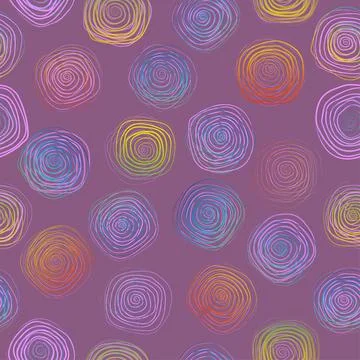 Rainbow spiral linear circles seamless pattern. Geometric background. Vector Stock Illustration