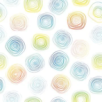 Rainbow spiral linear circles seamless pattern. Retro background. Vector Illustrazione stock