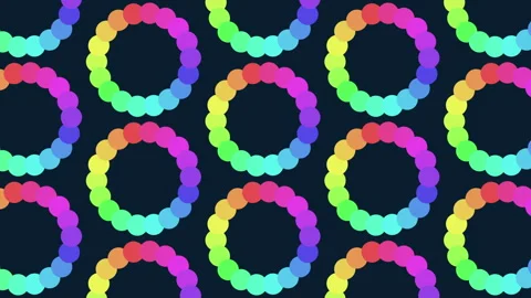 Rainbow spiral pattern of overlapping circles on black background Stock Footage 270402367