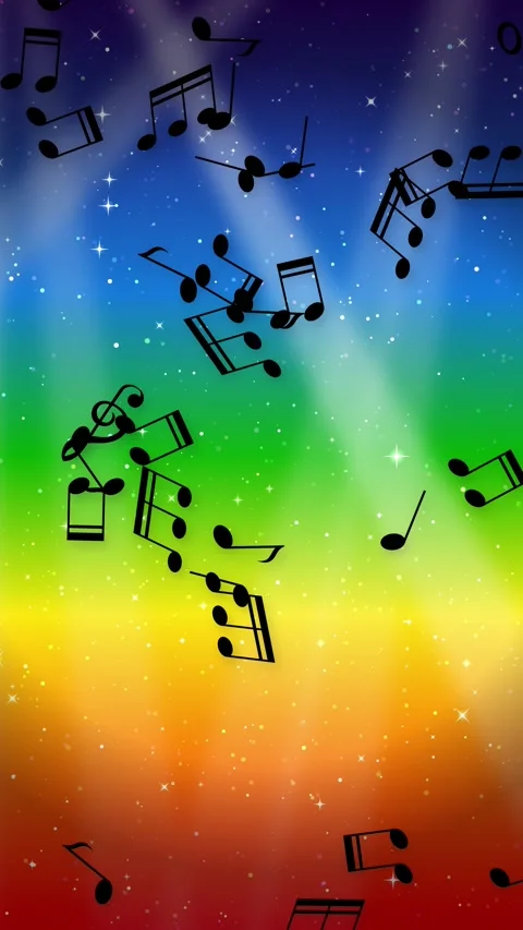 Rainbow Stage Background with Floating Musical Notes and Glitter Sparkles Stock Footage 342211289