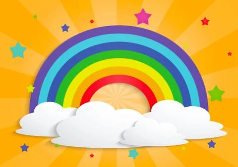 Rainbow star and clouds background Stock Illustration