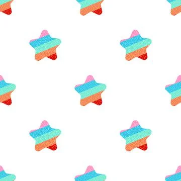 Rainbow star pattern in modern style on light background. Seamless vector Stock Illustration