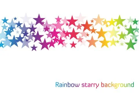Rainbow starry background - white background with line of stars in rainbow co Stock Illustration