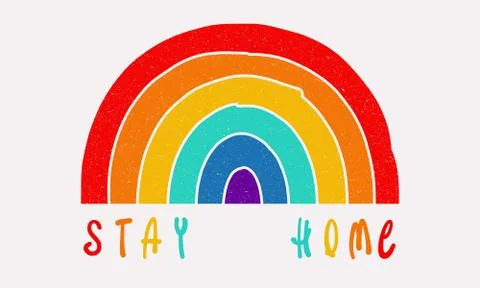 Rainbow Stay Home Label Stock Illustration