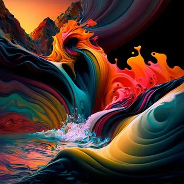 A rainbow stream splashes in the mountains Stock Illustration