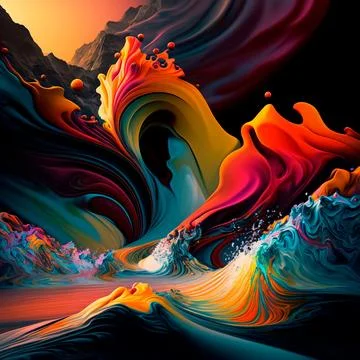 A rainbow stream splashes in the mountains Stock Illustration