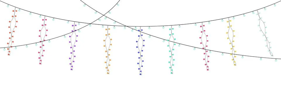 Rainbow string lights and icicle drops playful party lighting Illustrazione stock