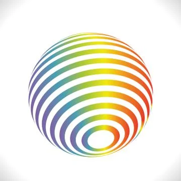 Rainbow strip ball logo. Three-dimensional spheres with colorful lines. Color Stock Illustration