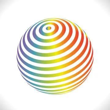 Rainbow strip ball logo. Three-dimensional spheres with colorful lines. Color Stock Illustration