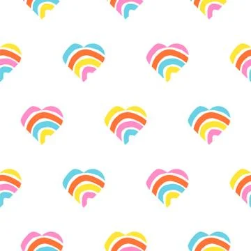 Rainbow striped heart seamless pattern. Rough lines rainbow repeating background Stock Illustration