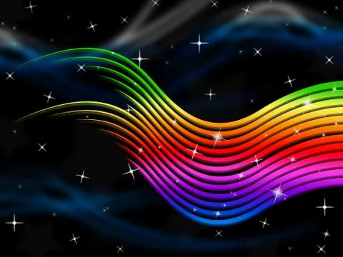 Rainbow stripes background shows multi-colored lines and stars. Иллюстрация