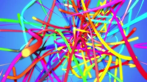 Rainbow Stripes Strands Line Loop Animation Blue Background 4K  Ultra HD Stock Footage 40248733