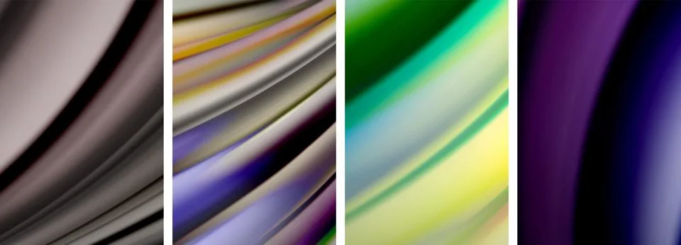 Rainbow style fluid color wave line background poster set. Vector Illustration Illustrazione stock