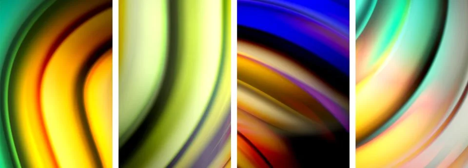 Rainbow style fluid color wave line background poster set. Vector Illustration Stock Illustration