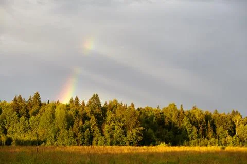 Rainbow in summer in the field Stock Photos