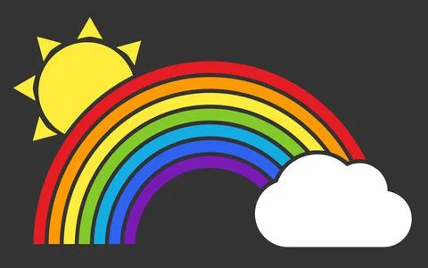 Rainbow with sun and cloud flat vector with spaces Stock Illustration