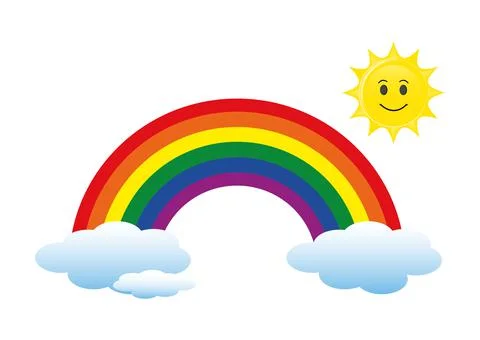 Rainbow with sun and clouds cartoon vector Stock Illustration